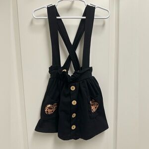 Toddler Girls Overall Skirt Dress Black with Cheetah Apples SZ 4T